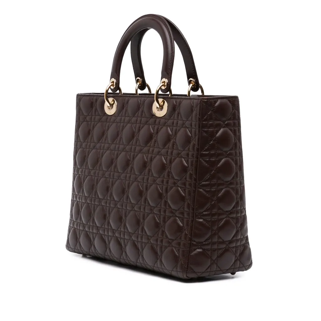 Dior Large Lambskin Cannage Lady Dior Brown Leather Very good - Back View