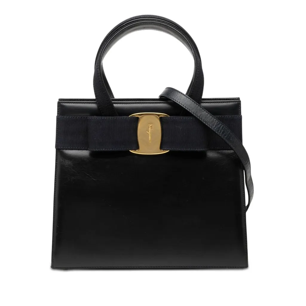 Ferragamo Leather Vara Bow Satchel Black Leather Very good - Front View