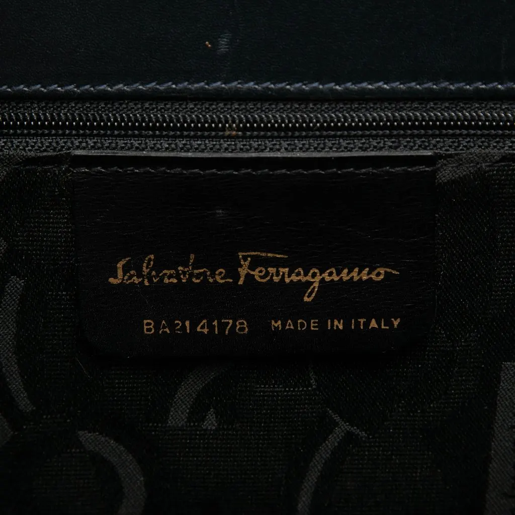 Ferragamo Leather Vara Bow Satchel Black Leather Very good - Box View