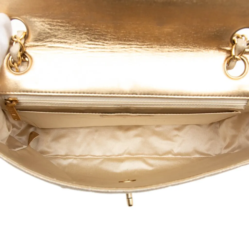 Chanel New Travel Line Medium Metallic Nylon Single Flap Gold Very good - Model View
