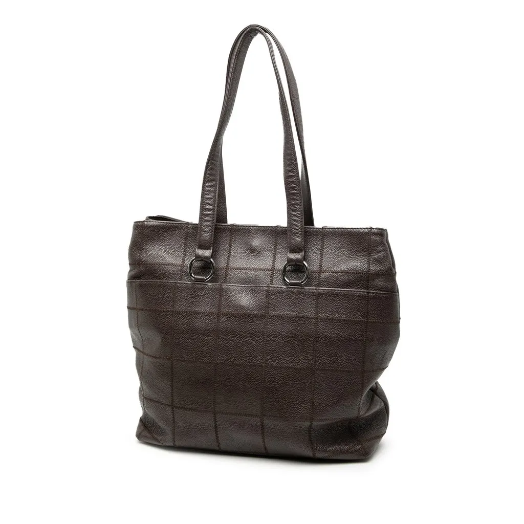 Chanel Chocolate Bar Stitched Caviar Tote Brown Leather Very good - Back View