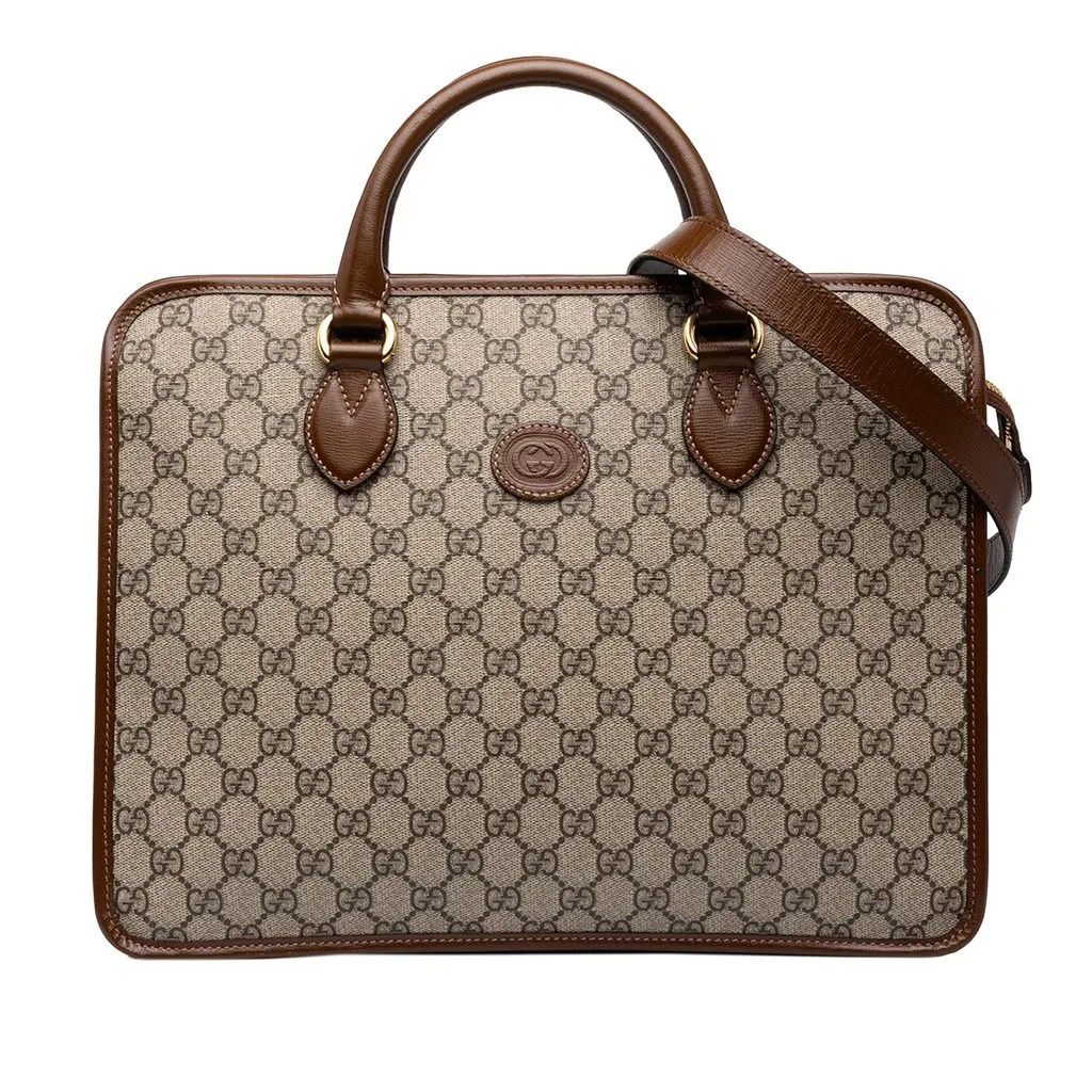 Gucci GG Supreme Interlocking G Laptop Bag Beige Canvas Very good - Front View