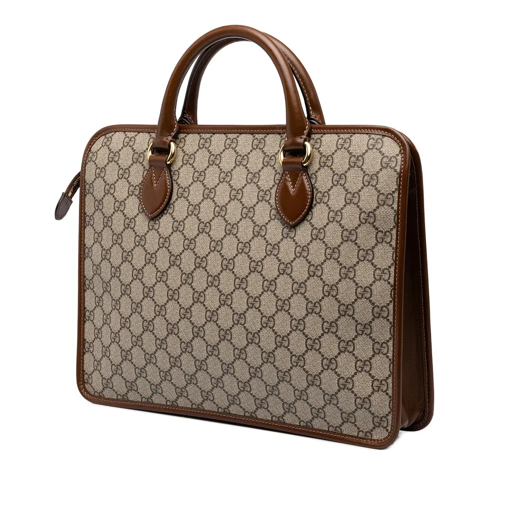 Gucci GG Supreme Interlocking G Laptop Bag Beige Canvas Very good - Back View