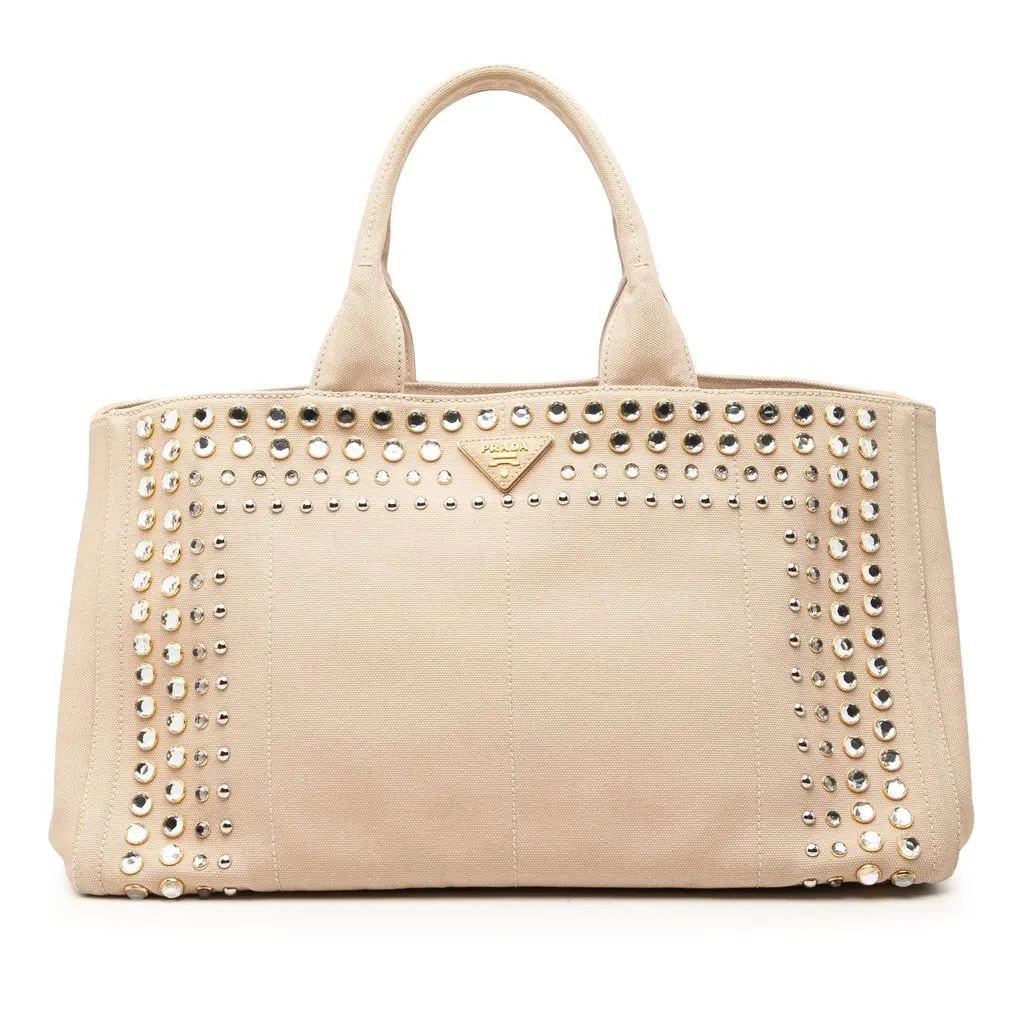 Prada Large Canvas Canapa Bijoux Satchel Beige Very good - Front View