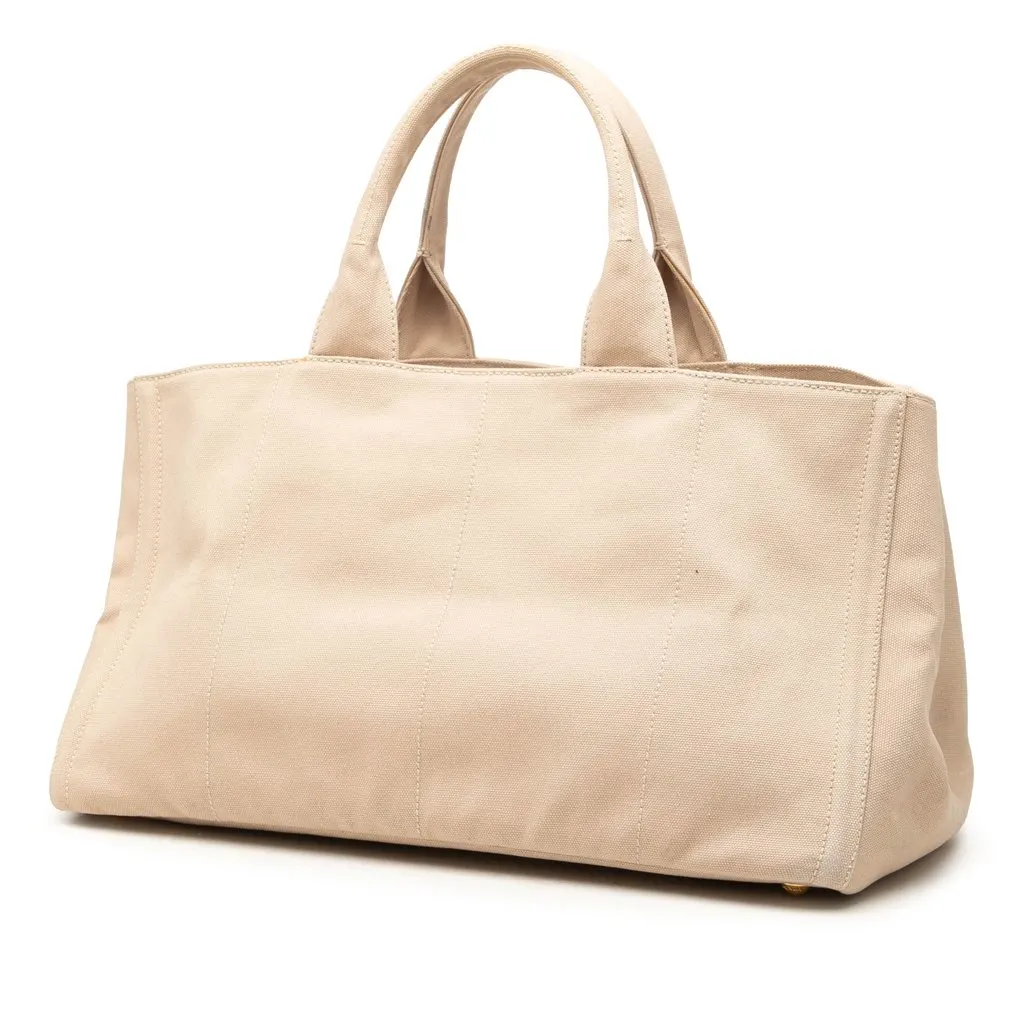 Prada Large Canvas Canapa Bijoux Satchel Beige Very good - Back View