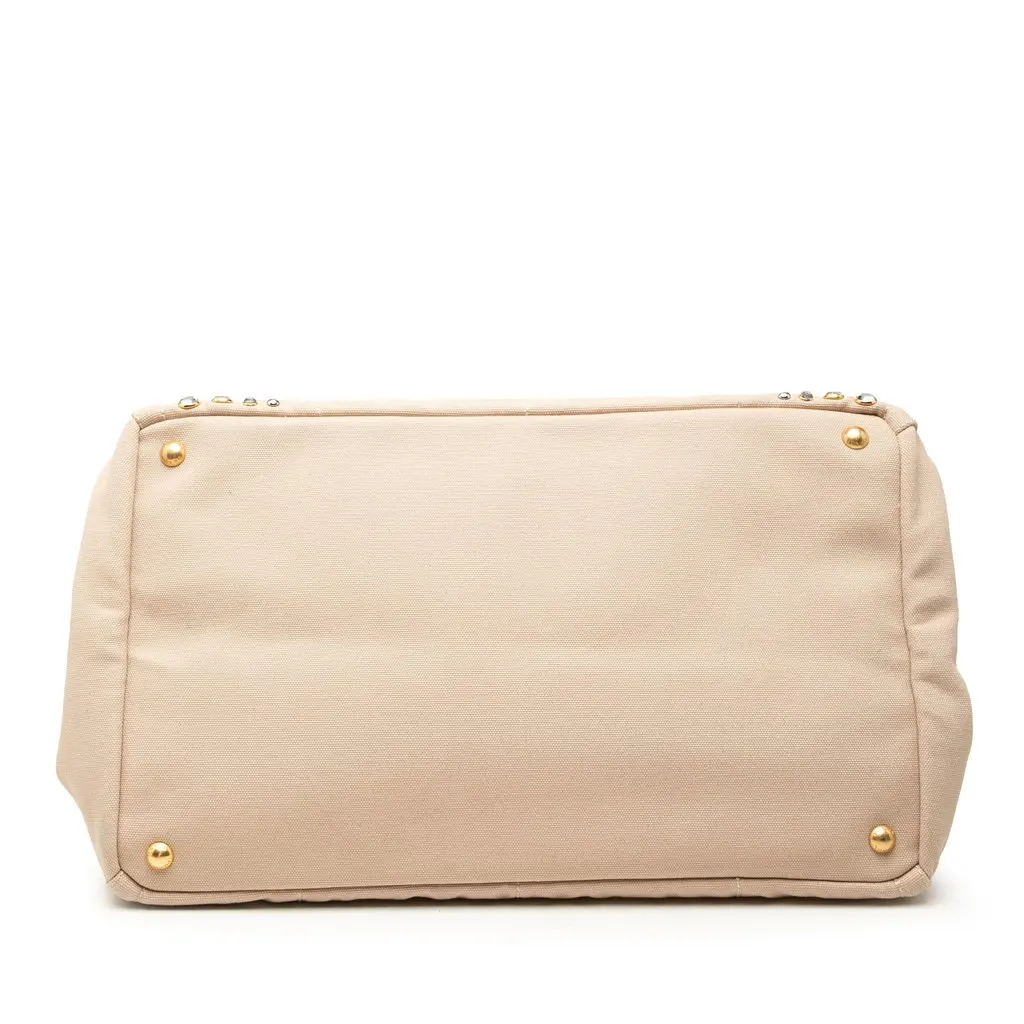 Prada Large Canvas Canapa Bijoux Satchel Beige Very good - Inside View