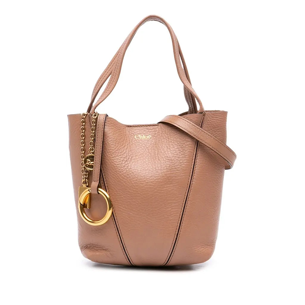 Chloé Small Grained Calfskin Spin Satchel Brown Leather Very good - Front View