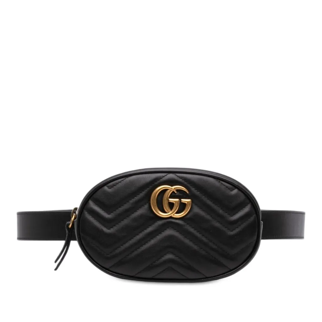 Gucci GG Marmont Matelasse Calfskin Belt Bag Black Leather Very good - Front View