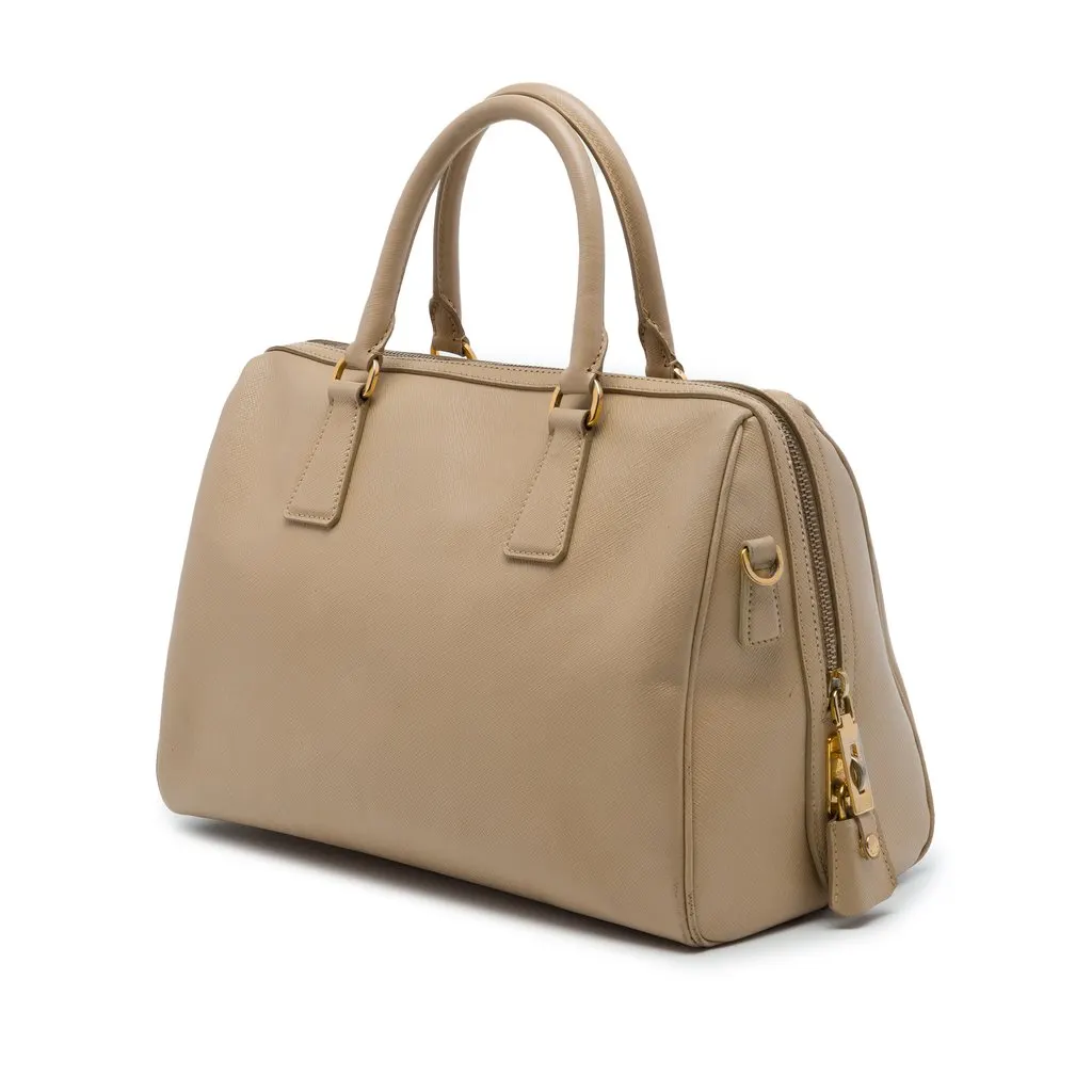 Prada Saffiano Lux Convertible Bowler Bag Beige Leather Good - Back View