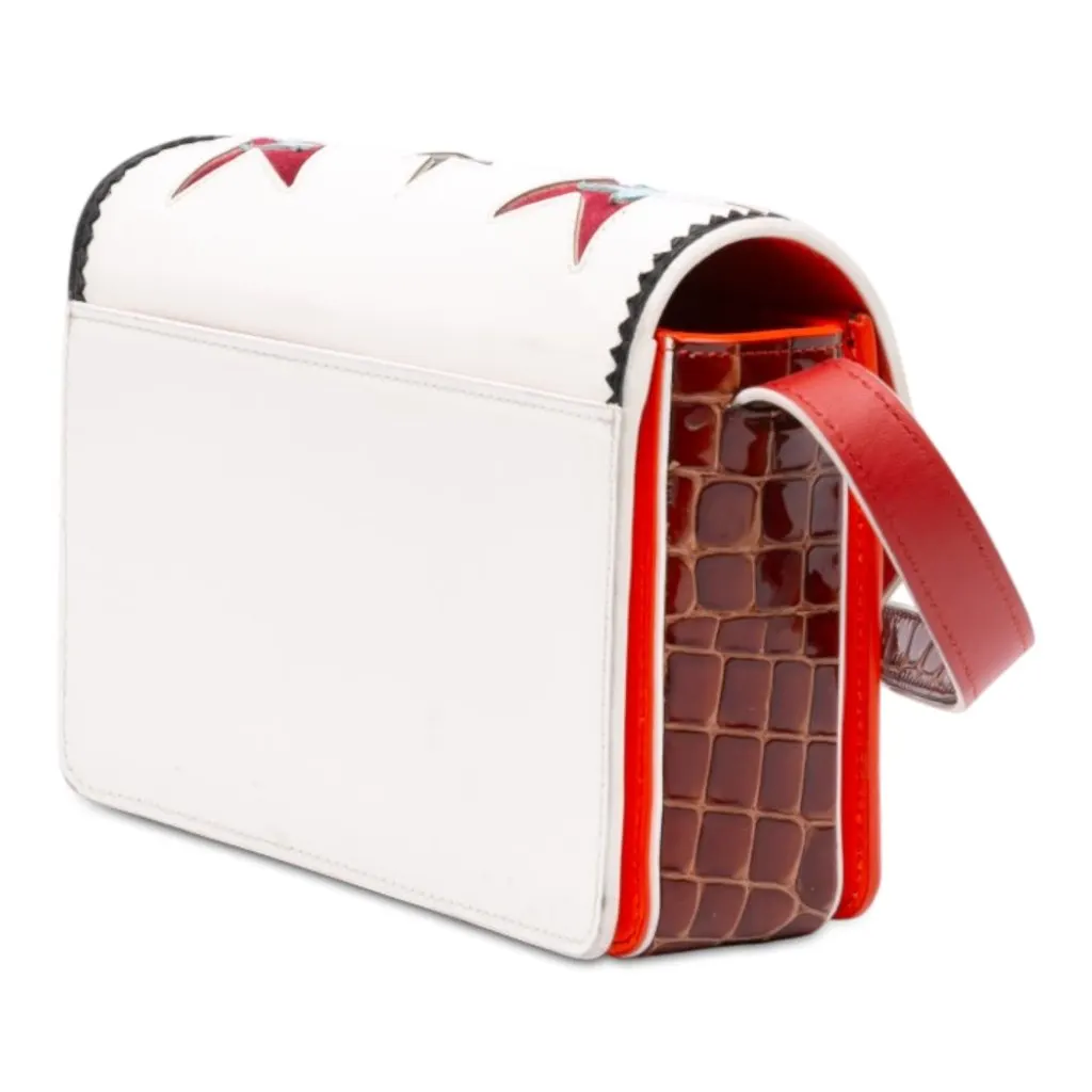 Christian Louboutin Small Croc Embossed Trimmed Crystal Embellished Leather Loubi54 Giddy Crossbody White Leather Very good - Back View