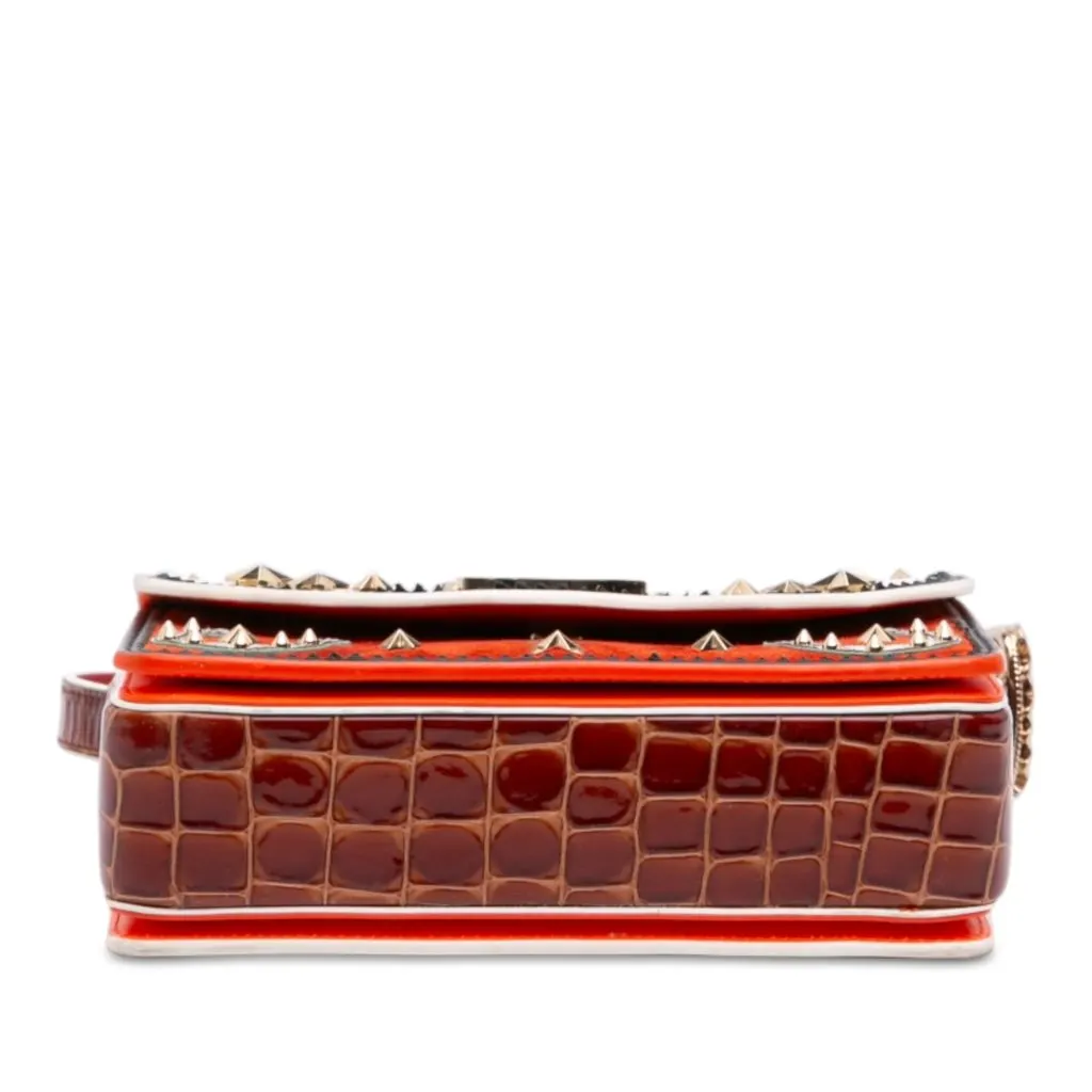 Christian Louboutin Small Croc Embossed Trimmed Crystal Embellished Leather Loubi54 Giddy Crossbody White Leather Very good - Inside View