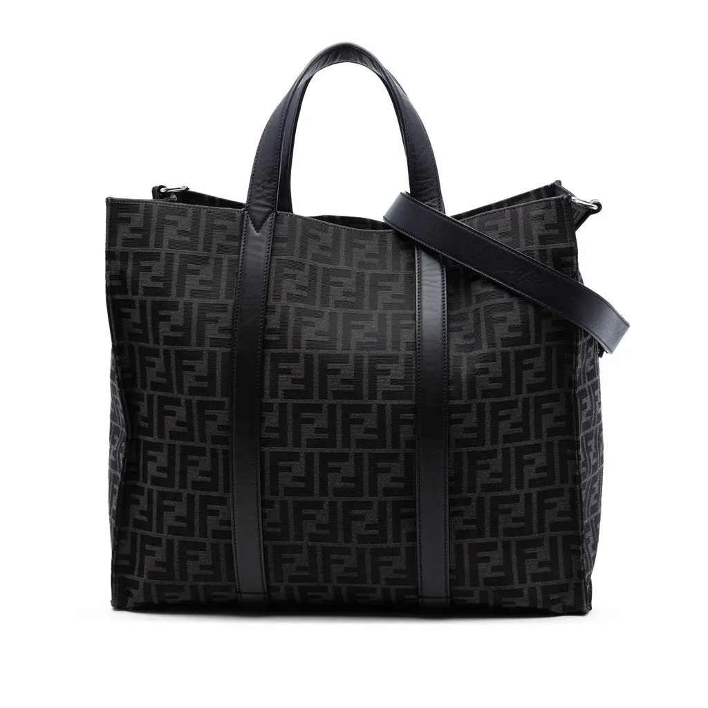 Fendi Large Zucca Jacquard Shopper Tote Black Very good - Front View