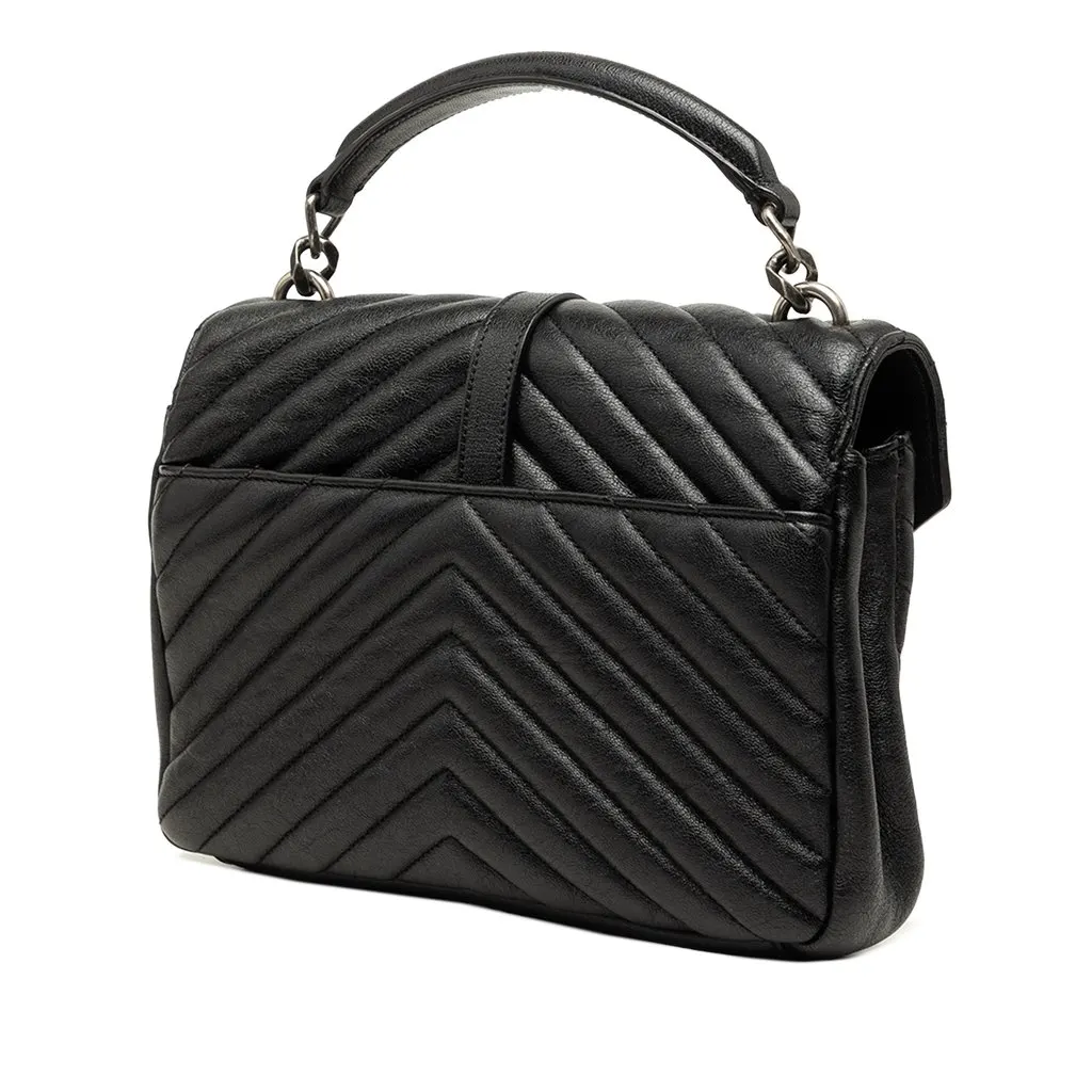 Saint Laurent Medium Chevron Sheepskin Monogram College Satchel Black Leather Very good - Back View