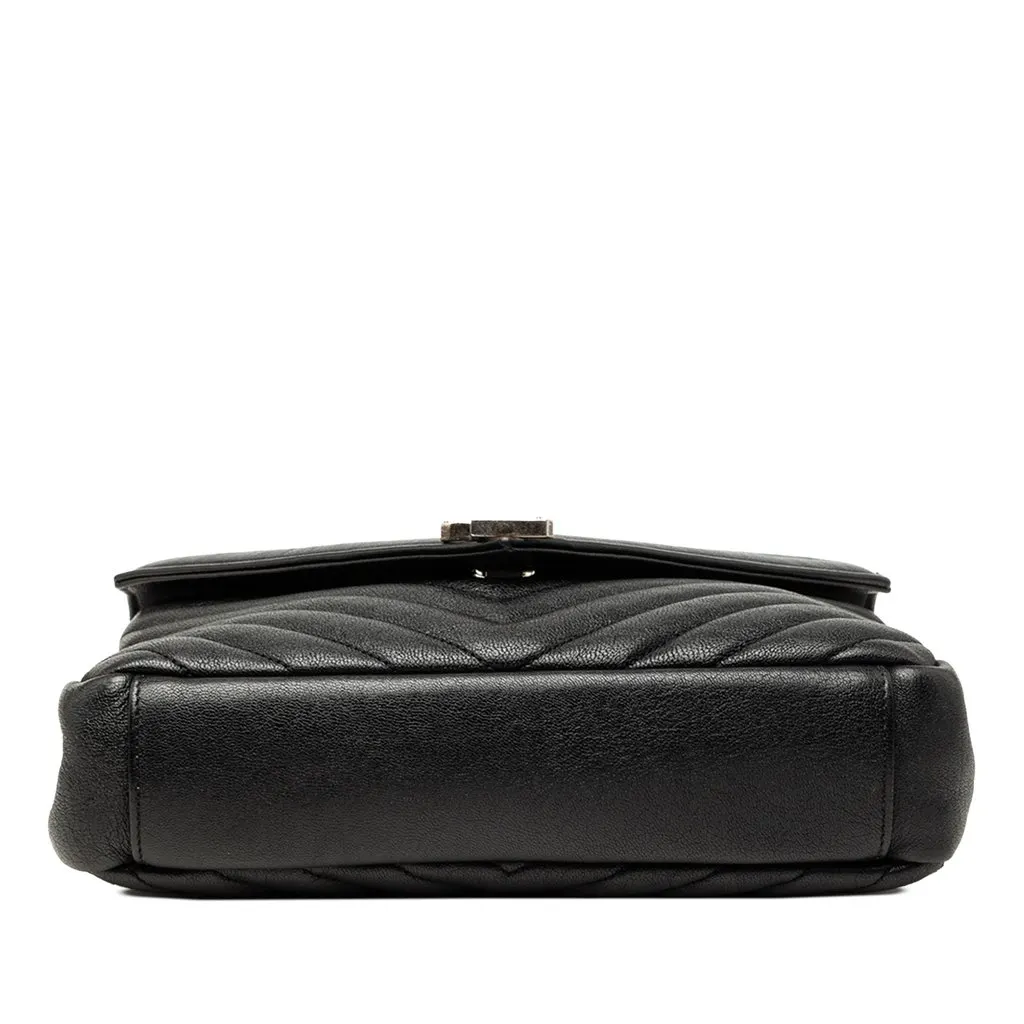 Saint Laurent Medium Chevron Sheepskin Monogram College Satchel Black Leather Very good - Inside View