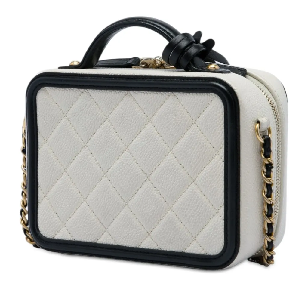 Chanel Small Caviar CC Filigree Vanity Case White Leather Very good - Back View
