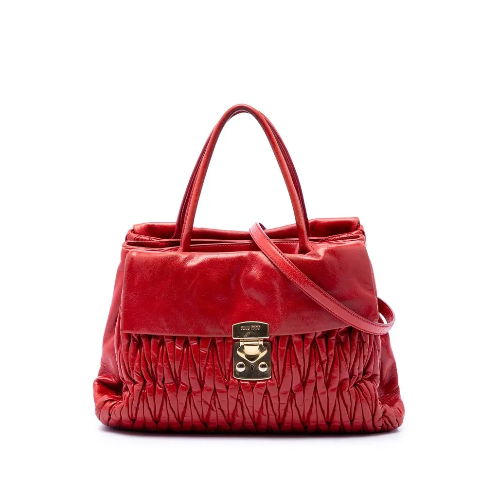 Miu Miu Matelasse Nappa Lux Bauletto Convertible Handbag Red Leather Very good - Front View