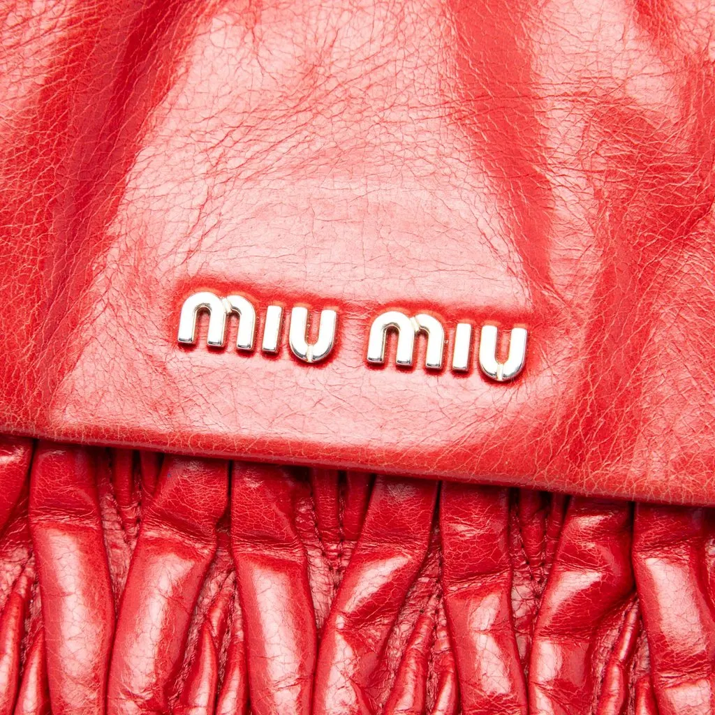 Miu Miu Matelasse Nappa Lux Bauletto Convertible Handbag Red Leather Very good - Box View