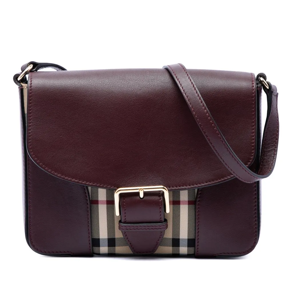 Burberry Small Haymarket Check Nylon and Leather Dickens Crossbody Red Leather Very good - Front View