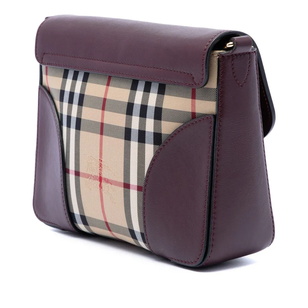 Burberry Small Haymarket Check Nylon and Leather Dickens Crossbody Red Leather Very good - Back View