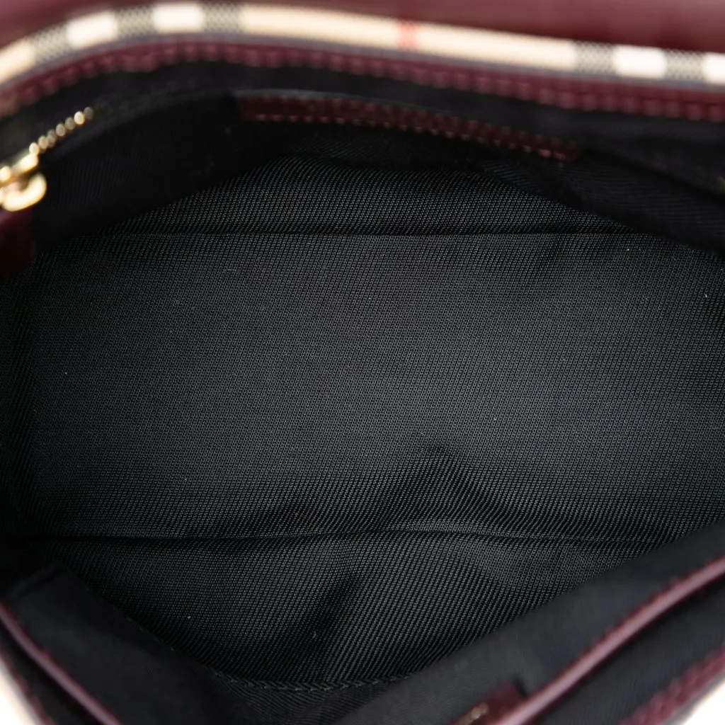Burberry Small Haymarket Check Nylon and Leather Dickens Crossbody Red Leather Very good - Model View