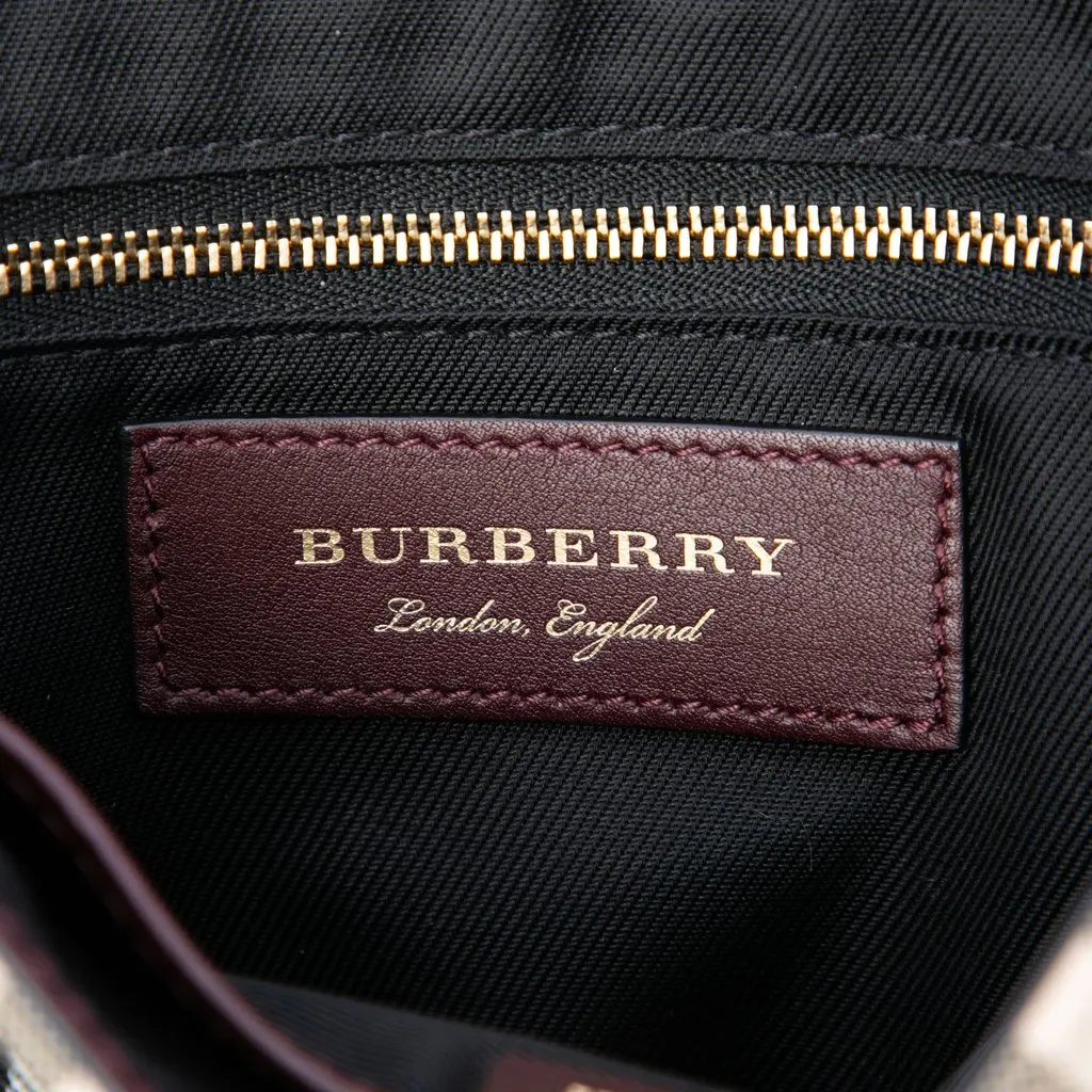 Burberry Small Haymarket Check Nylon and Leather Dickens Crossbody Red Leather Very good - Box View