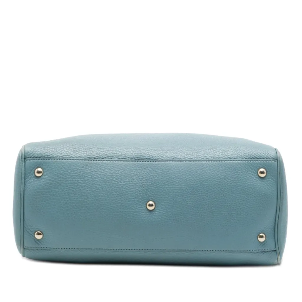 Gucci Medium Calfskin Bamboo Shopper Satchel Blue Leather Very good - Inside View