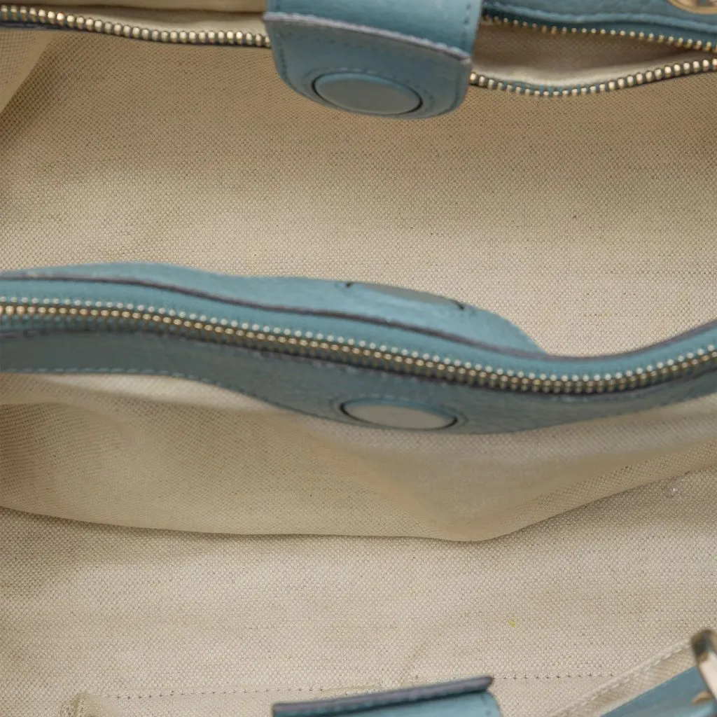 Gucci Medium Calfskin Bamboo Shopper Satchel Blue Leather Very good - Model View