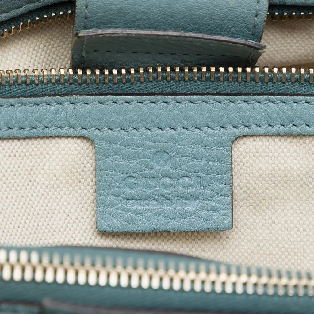 Gucci Medium Calfskin Bamboo Shopper Satchel Blue Leather Very good - Box View