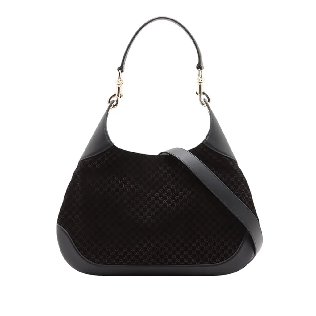 Gucci Medium Micro GG Suede B Hobo Black Leather Very good - Front View