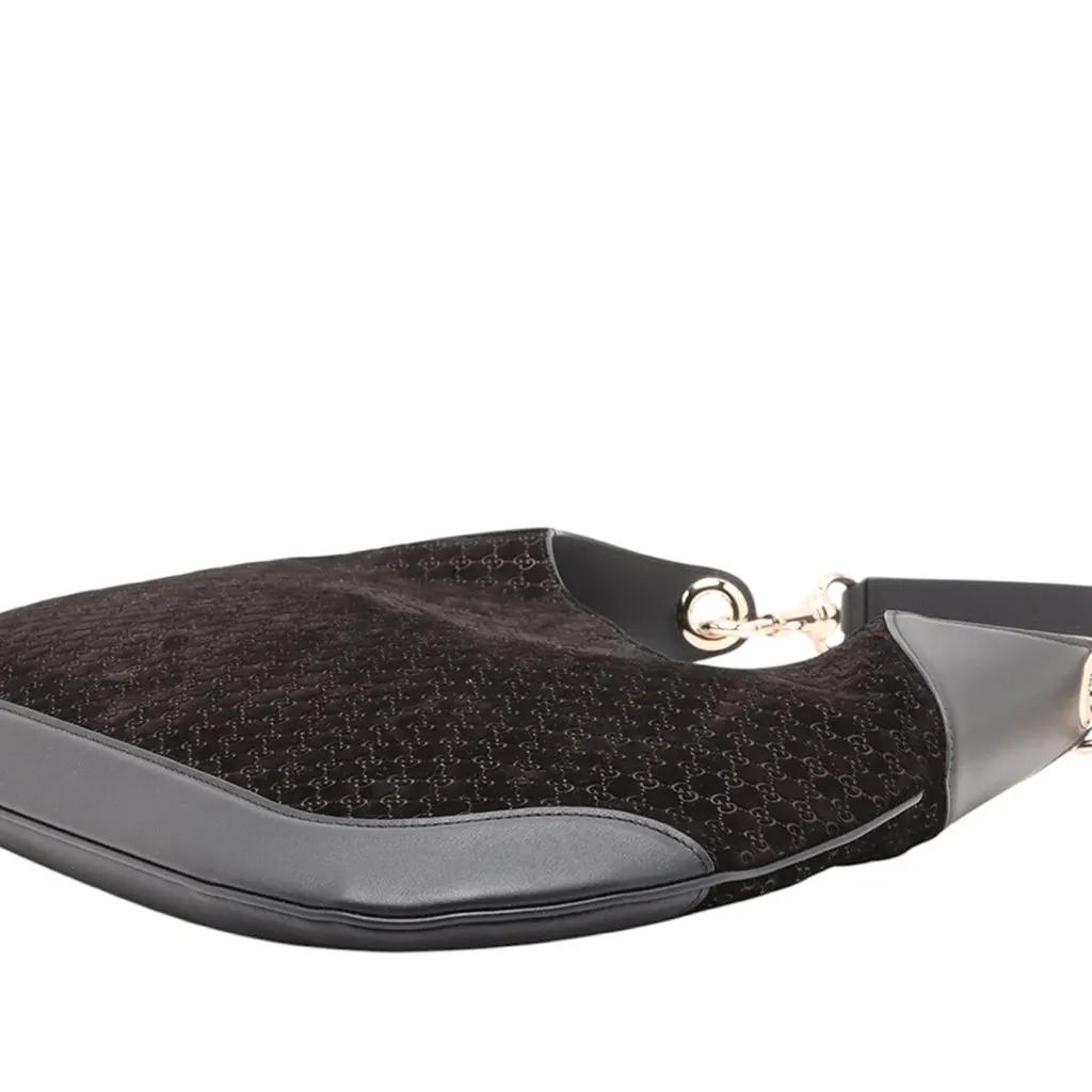 Gucci Medium Micro GG Suede B Hobo Black Leather Very good - Model View