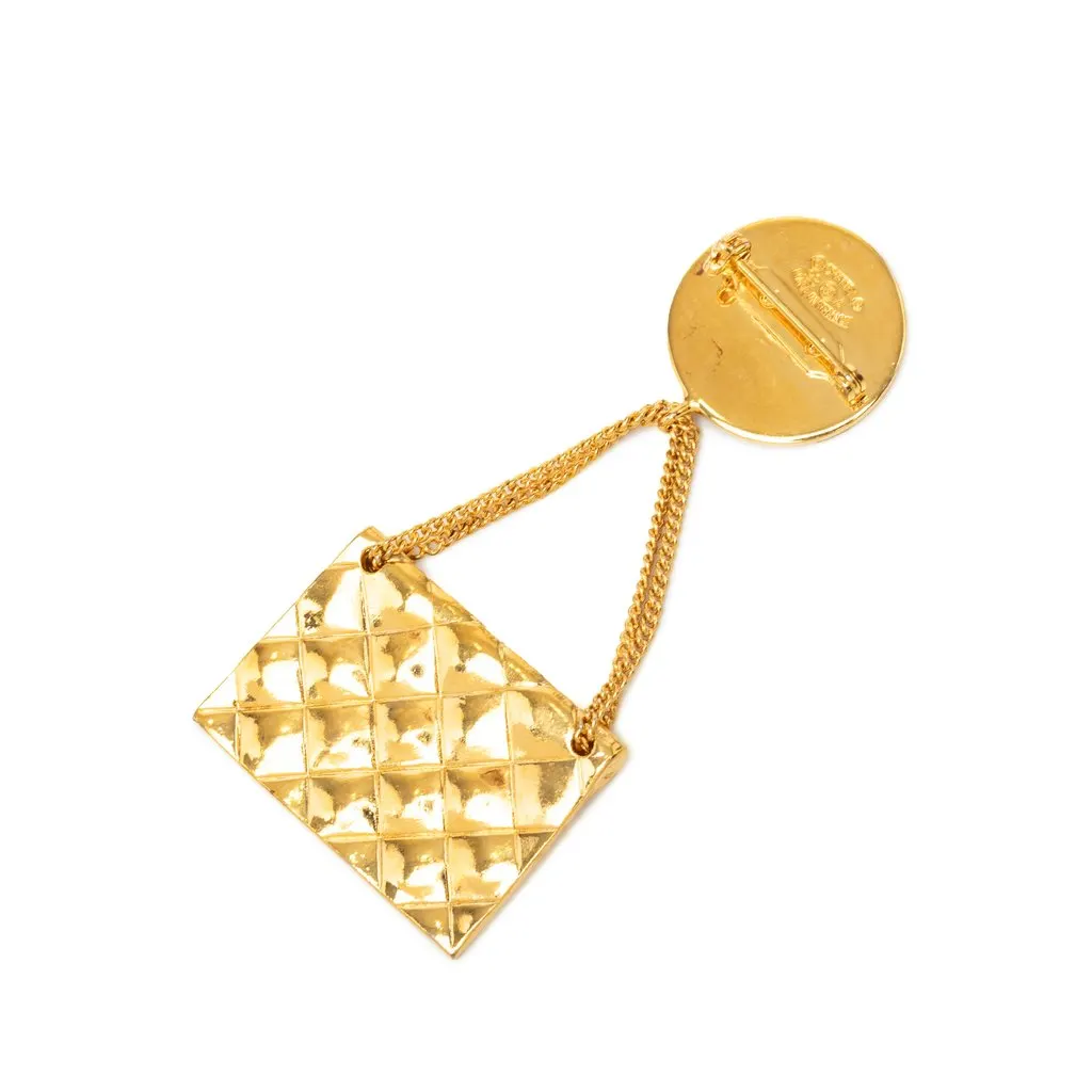 Chanel CC Gold Plated Quilted Flap Bag Medallion Brooch Gold Metal Very good - Back View