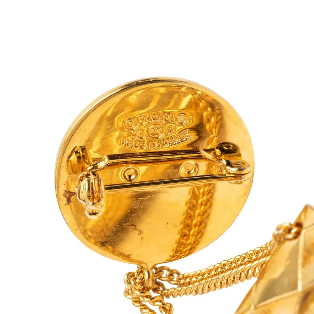 Chanel CC Gold Plated Quilted Flap Bag Medallion Brooch Gold Metal Very good - Inside View