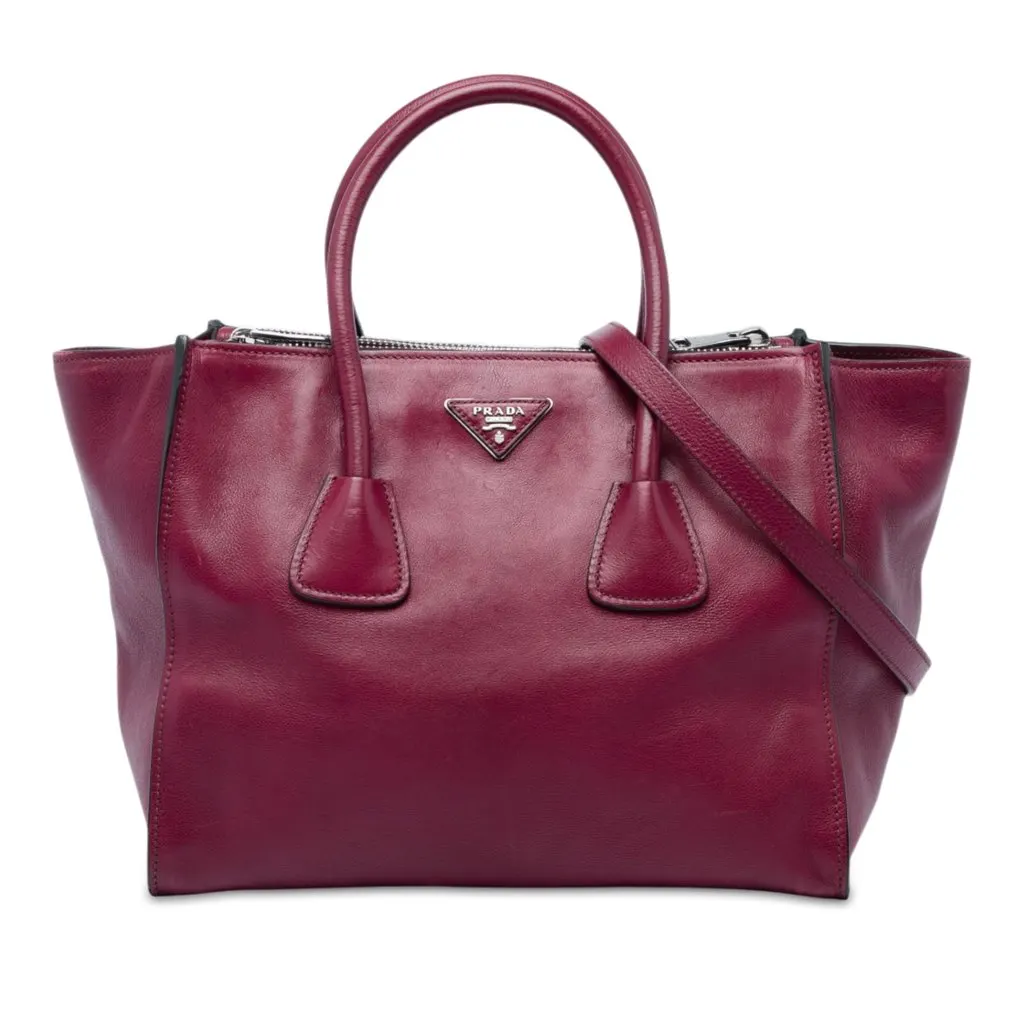 Prada Glace Calf Twin Pocket Double Handle Satchel Red Leather Good - Front View