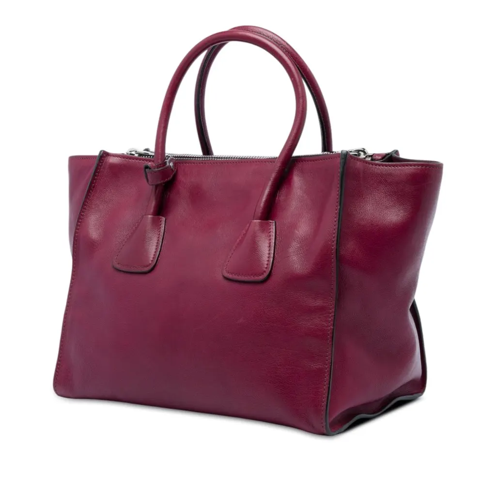 Prada Glace Calf Twin Pocket Double Handle Satchel Red Leather Good - Back View