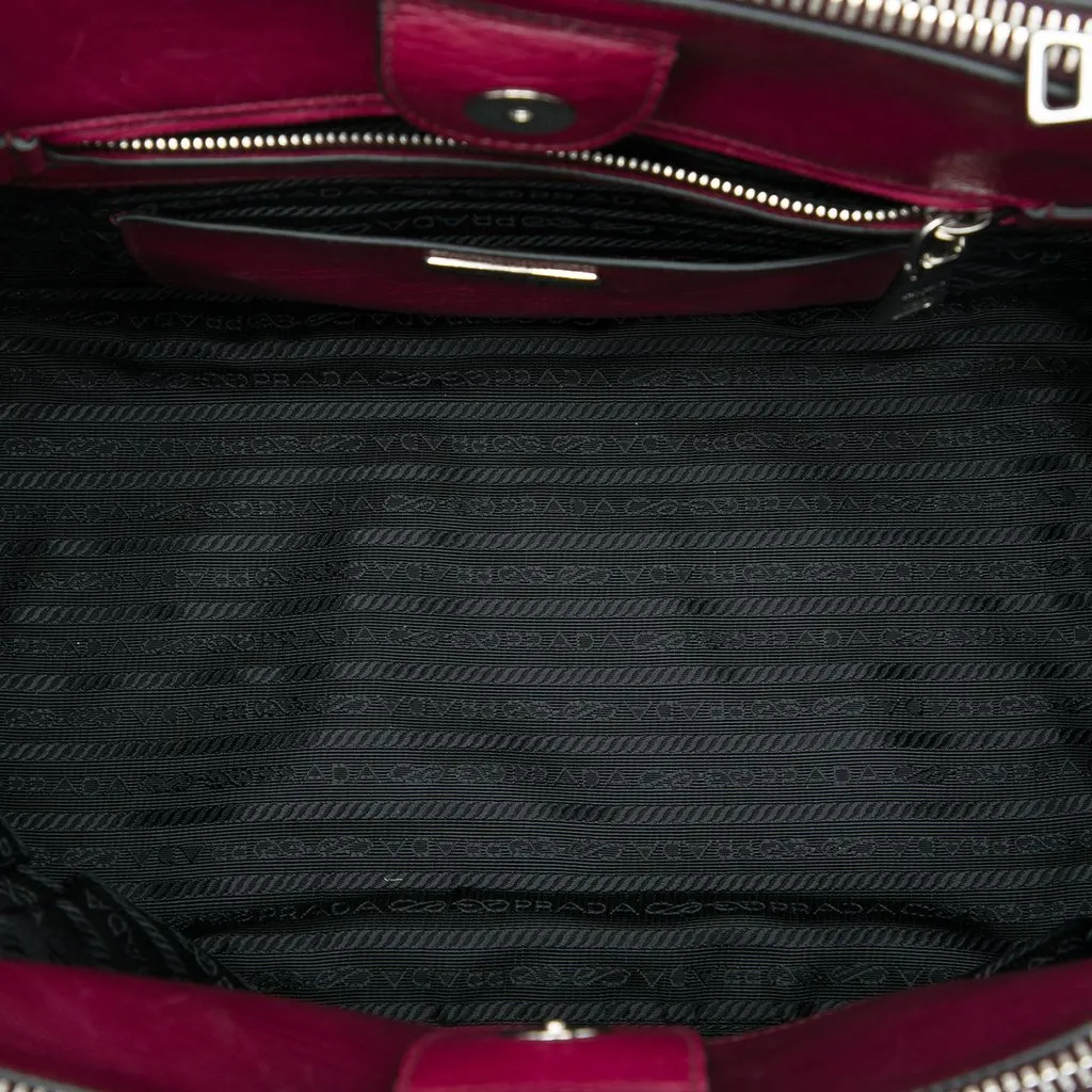 Prada Glace Calf Twin Pocket Double Handle Satchel Red Leather Good - Model View