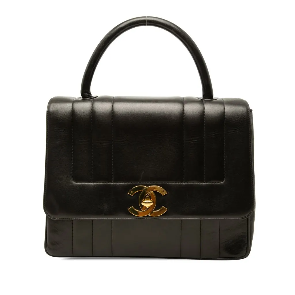 Chanel Lambskin Mademoiselle Kelly Top Handle Bag Black Leather Very good - Front View