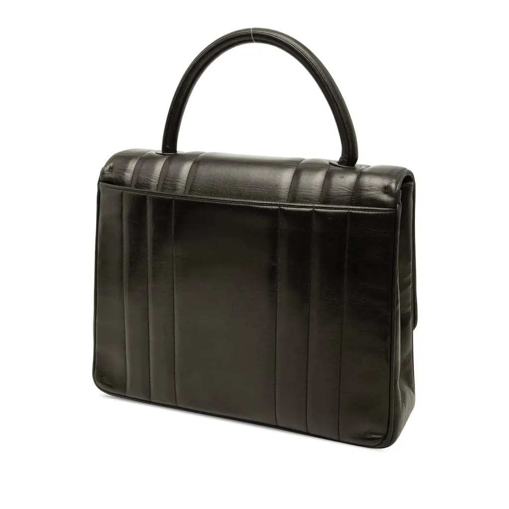 Chanel Lambskin Mademoiselle Kelly Top Handle Bag Black Leather Very good - Back View