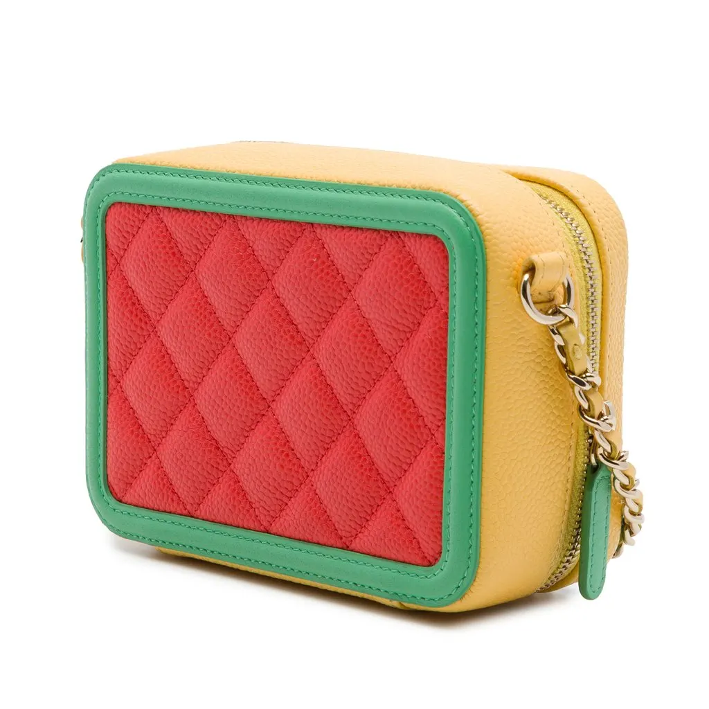 Chanel Mini Tricolor Caviar CC Filigree Vanity Case Orange Leather Very good - Back View