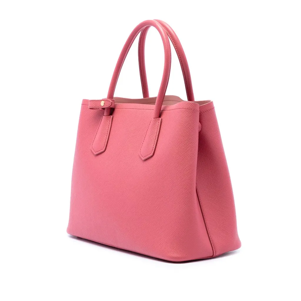 Prada Medium Saffiano Cuir Double Satchel Pink Leather Good - Back View