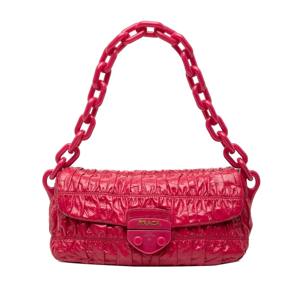 Prada Vernice Gaufre Shoulder Bag Pink Leather Very good - Front View