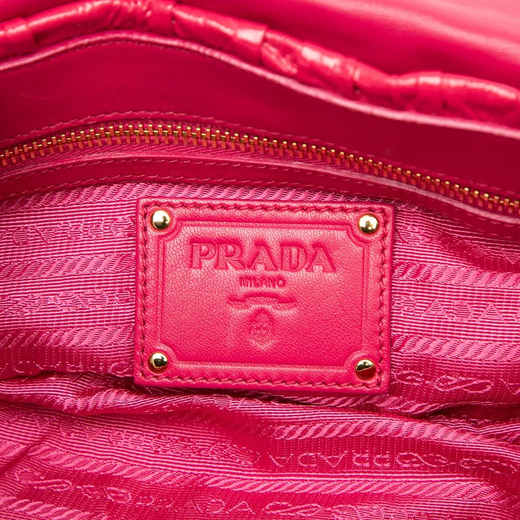 Prada Vernice Gaufre Shoulder Bag Pink Leather Very good - Box View