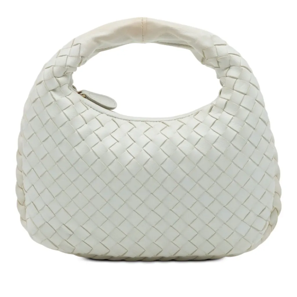 Bottega Veneta Mini Nappa Intrecciato Veneta Hobo White Leather Very good - Front View