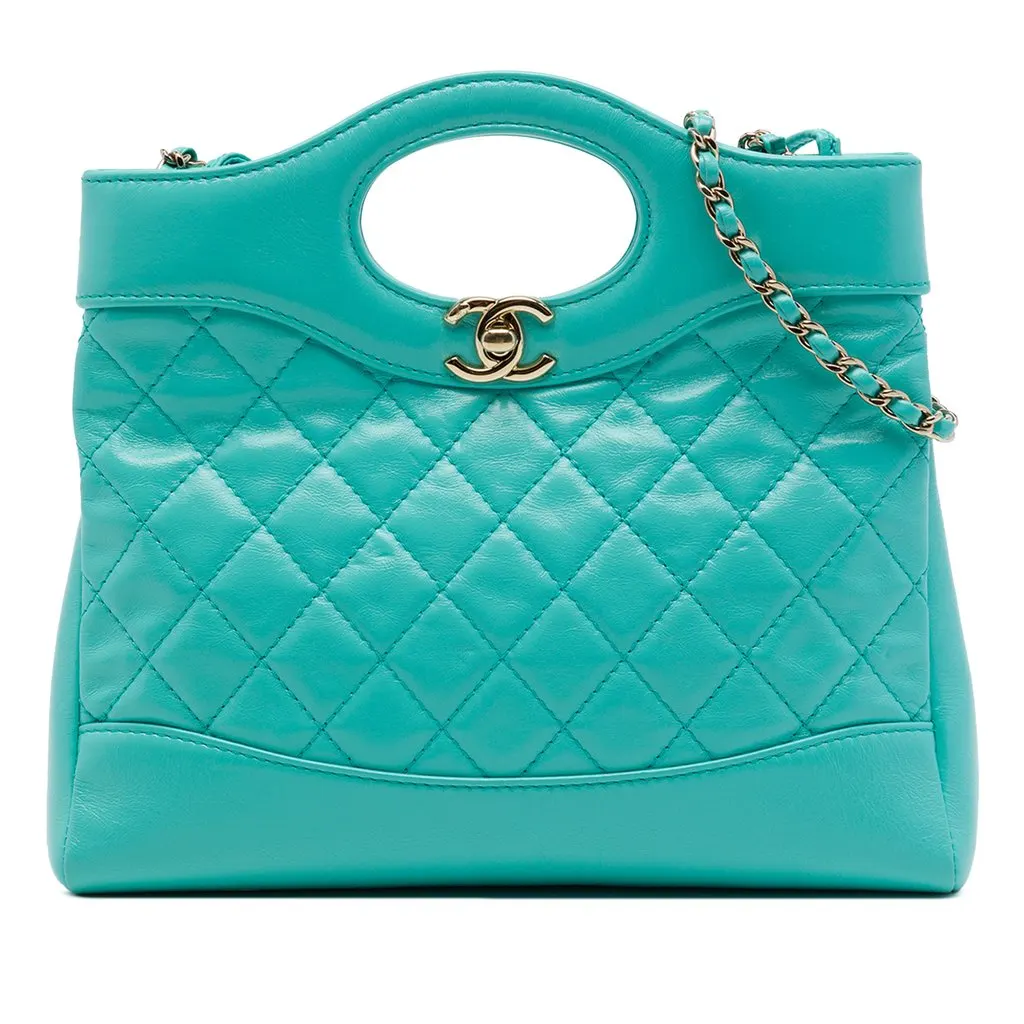 Chanel Mini Quilted Shiny Lambskin 31 Shopping Bag Blue Leather Very good - Front View