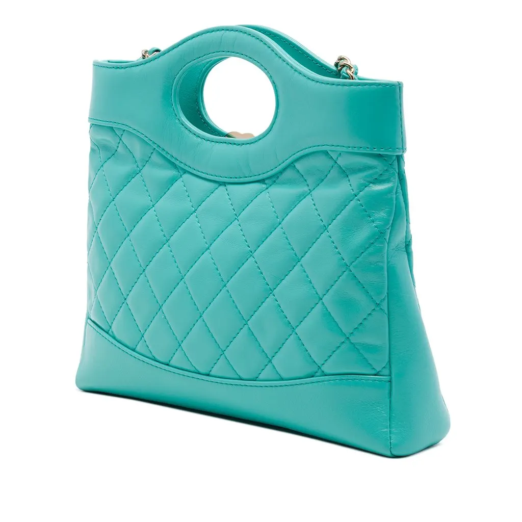 Chanel Mini Quilted Shiny Lambskin 31 Shopping Bag Blue Leather Very good - Back View