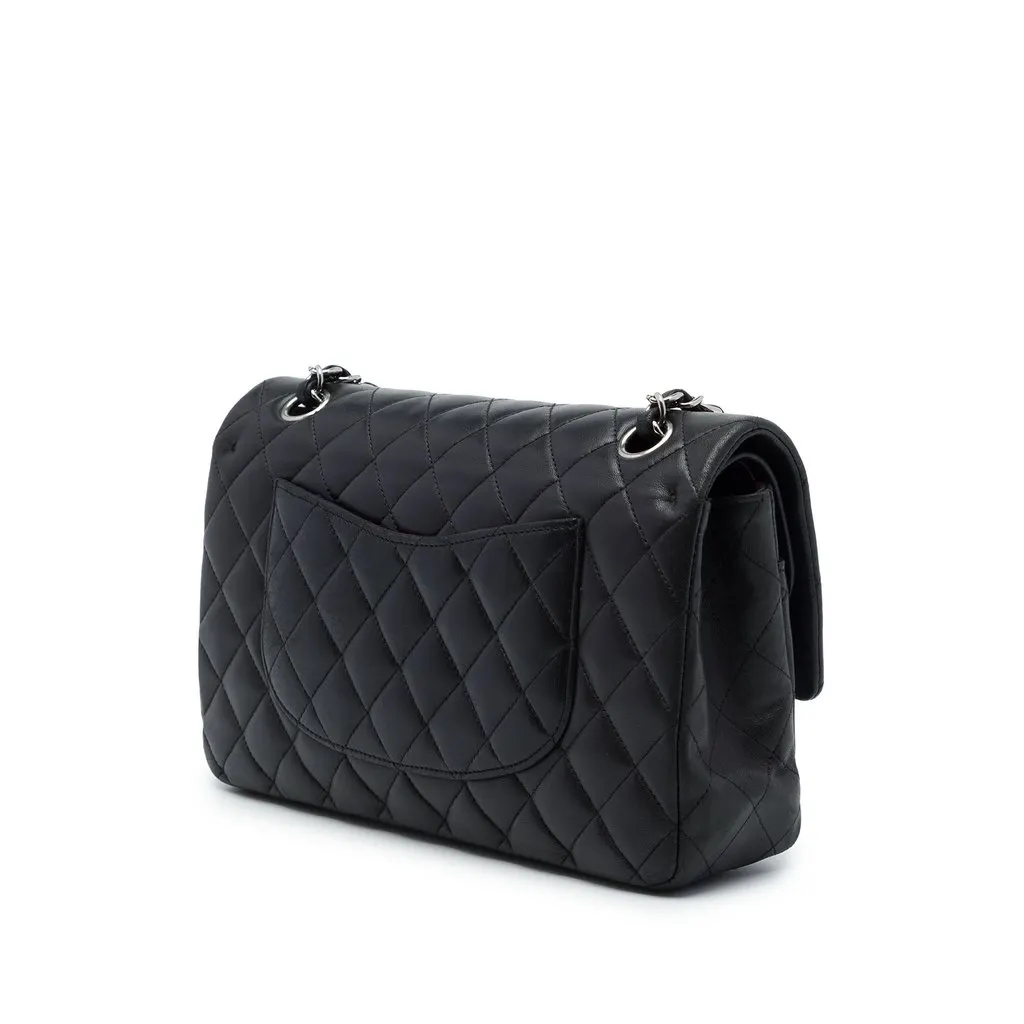 Chanel Medium Classic Lambskin Double Flap Black Leather Very good - Back View