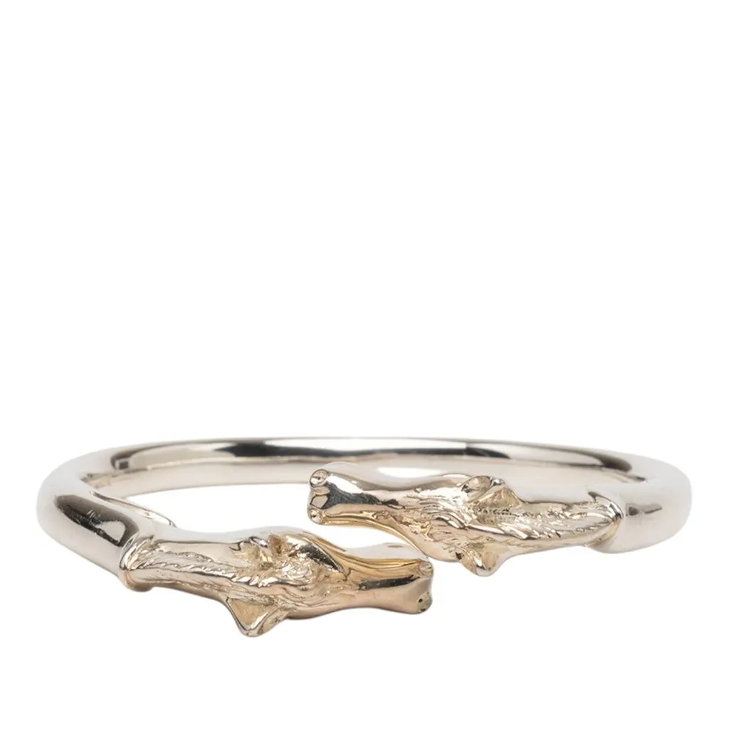 Hermès Palladium Plated Ravinet d Enfert Double Horse Head Bracelet Silver Metal Very good - Front View