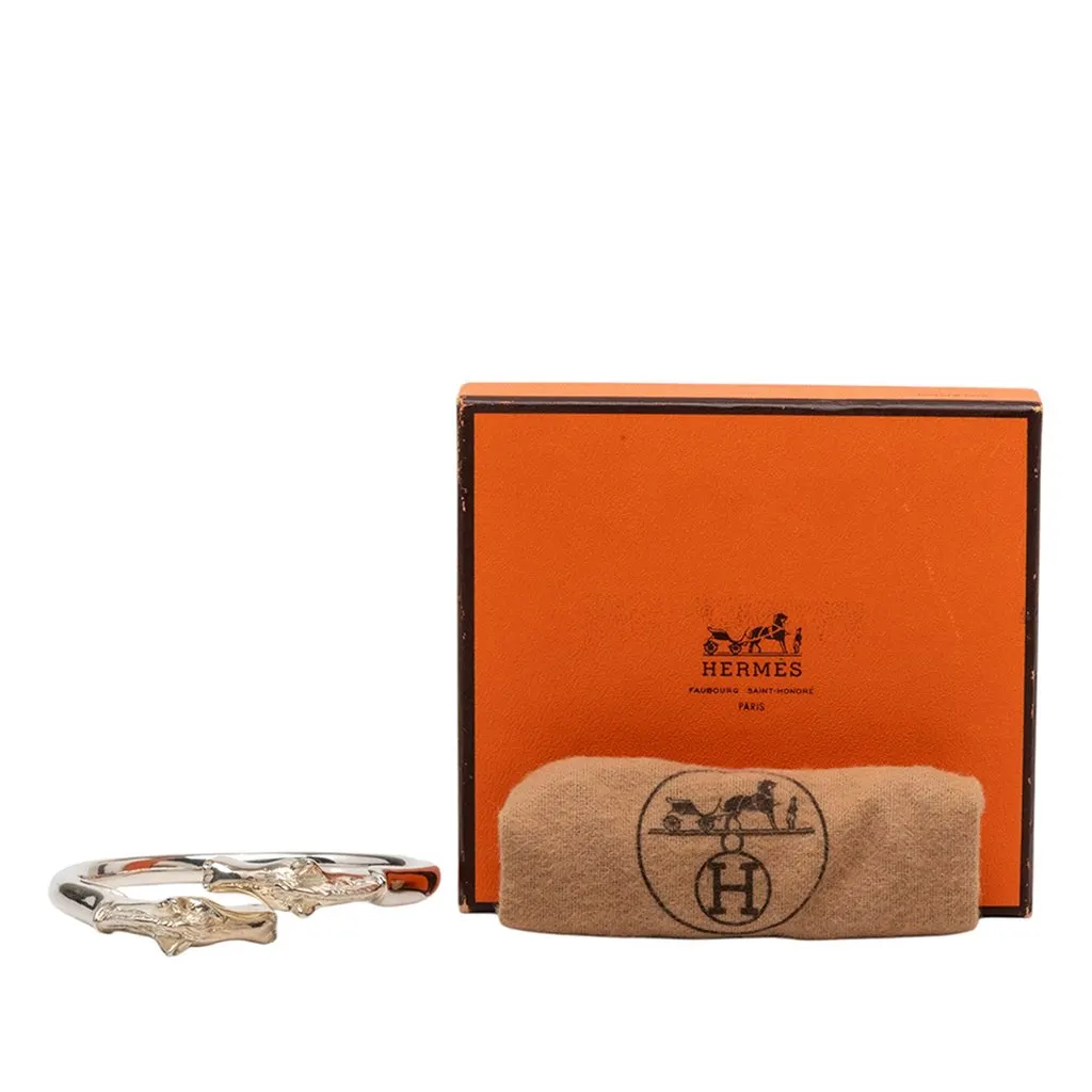 Hermès Palladium Plated Ravinet d Enfert Double Horse Head Bracelet Silver Metal Very good - Box View