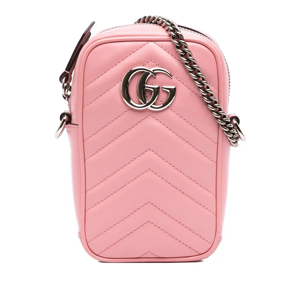 Gucci Mini GG Marmont Matelasse Leather Crossbody Pink Leather Very good - Front View