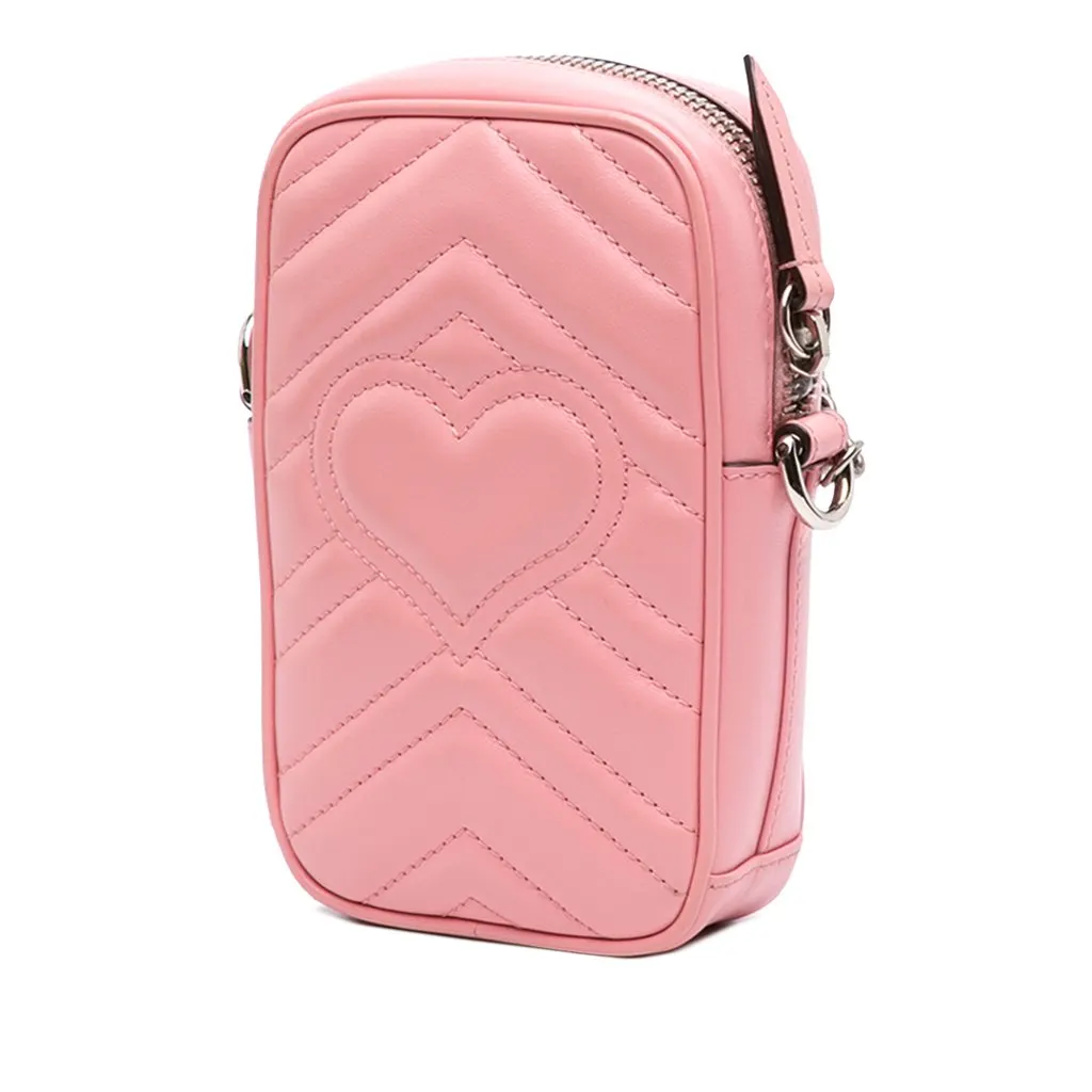 Gucci Mini GG Marmont Matelasse Leather Crossbody Pink Leather Very good - Back View