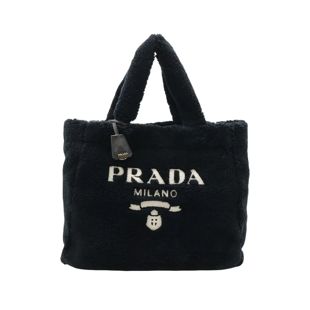 Prada Spugna Terry Cloth Logo Tote Black Very good - Front View